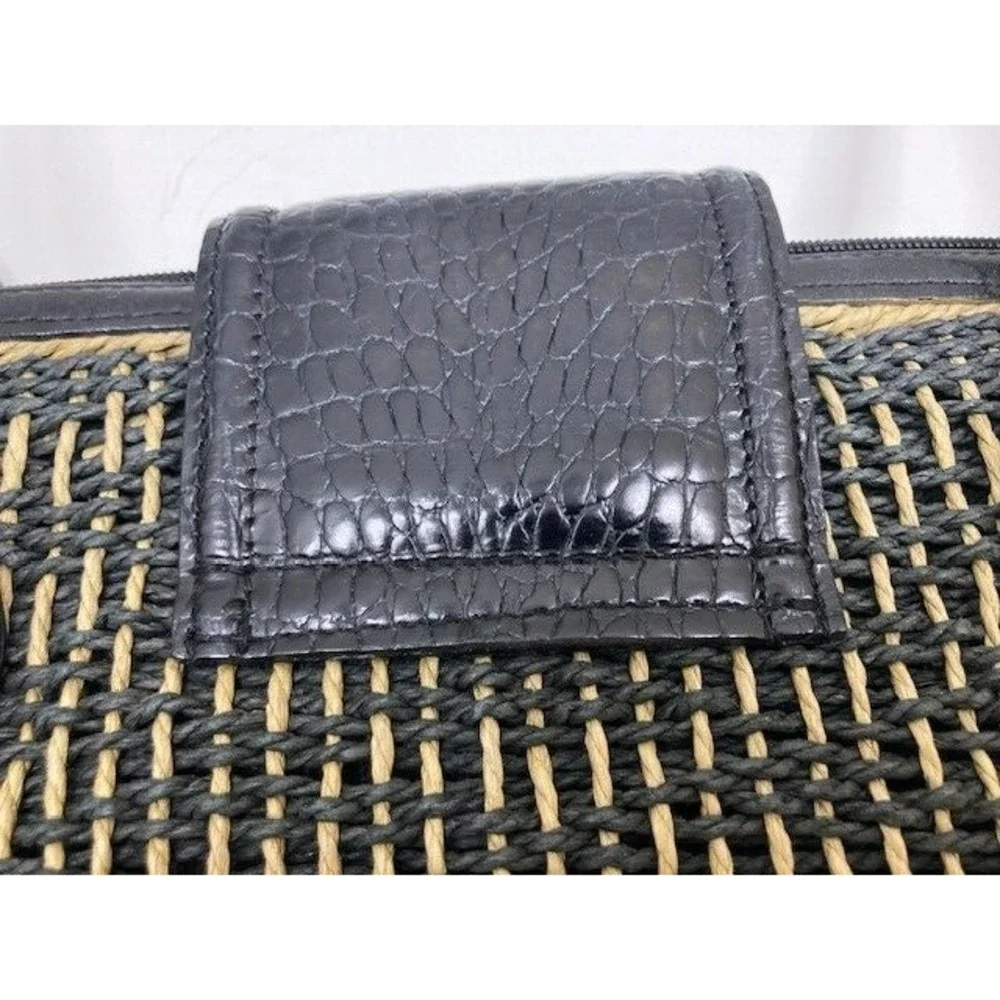 Brighton Women's Woven Black Leather Braided Strap Charm Straw Handbag Purse 14